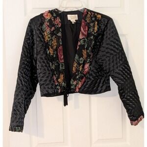 Victoria's Secret Black‎ Floral Cropped Quilted Jacket Vintage Romantic